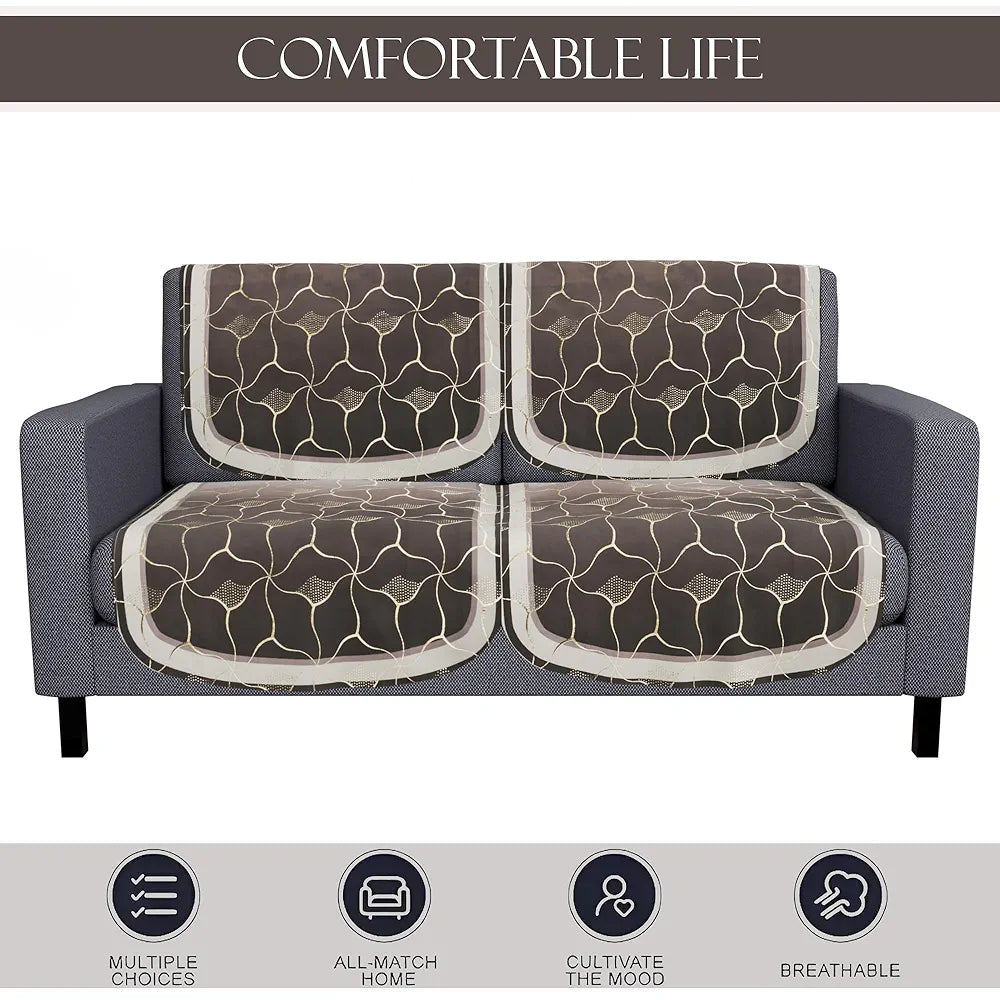 Kuber Industries Set of 4 Durable 2 Seater Sofa Cover for Living Room | Easy Machine Washable Sofe ke cover for Protection & Comfort for Home Furniture | Arabica Look - Brown & Golden Foil